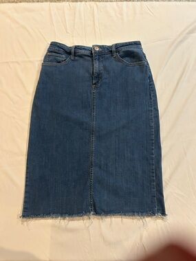a.n.a Dark Blue Denim Pencil Skirt with Frayed Hem